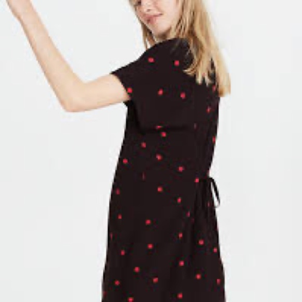 Madewell Downtown tie back dress black and red dot